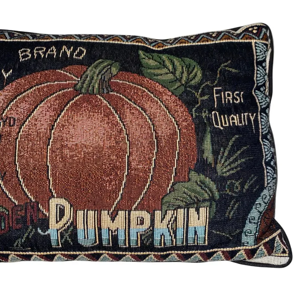 Vintage Can Label Art, Butterfly Pumpkin Vegetable Lumbar Pillow 18.5 W x 12